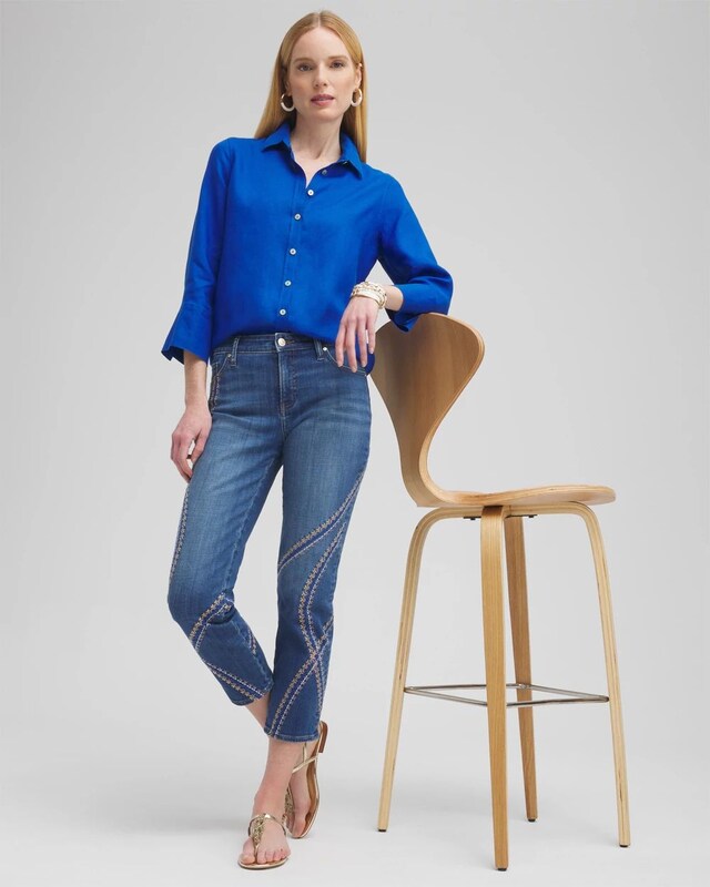 Girlfriend Embroidered Cropped Jeans - image 2